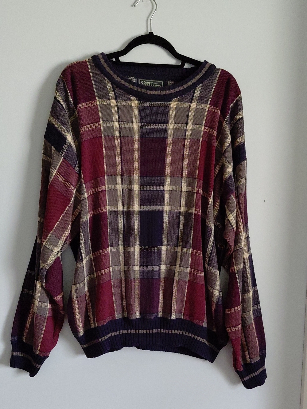 Vintage Croft & Barrow 90s Plaid Knit Crewneck Sweater Grandpa Core Academic